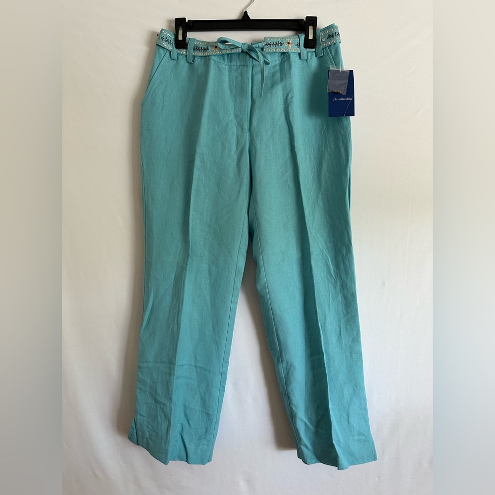 J.H. Collectibles Women's Blue Linen Blend Pants, Island Passage Size 8